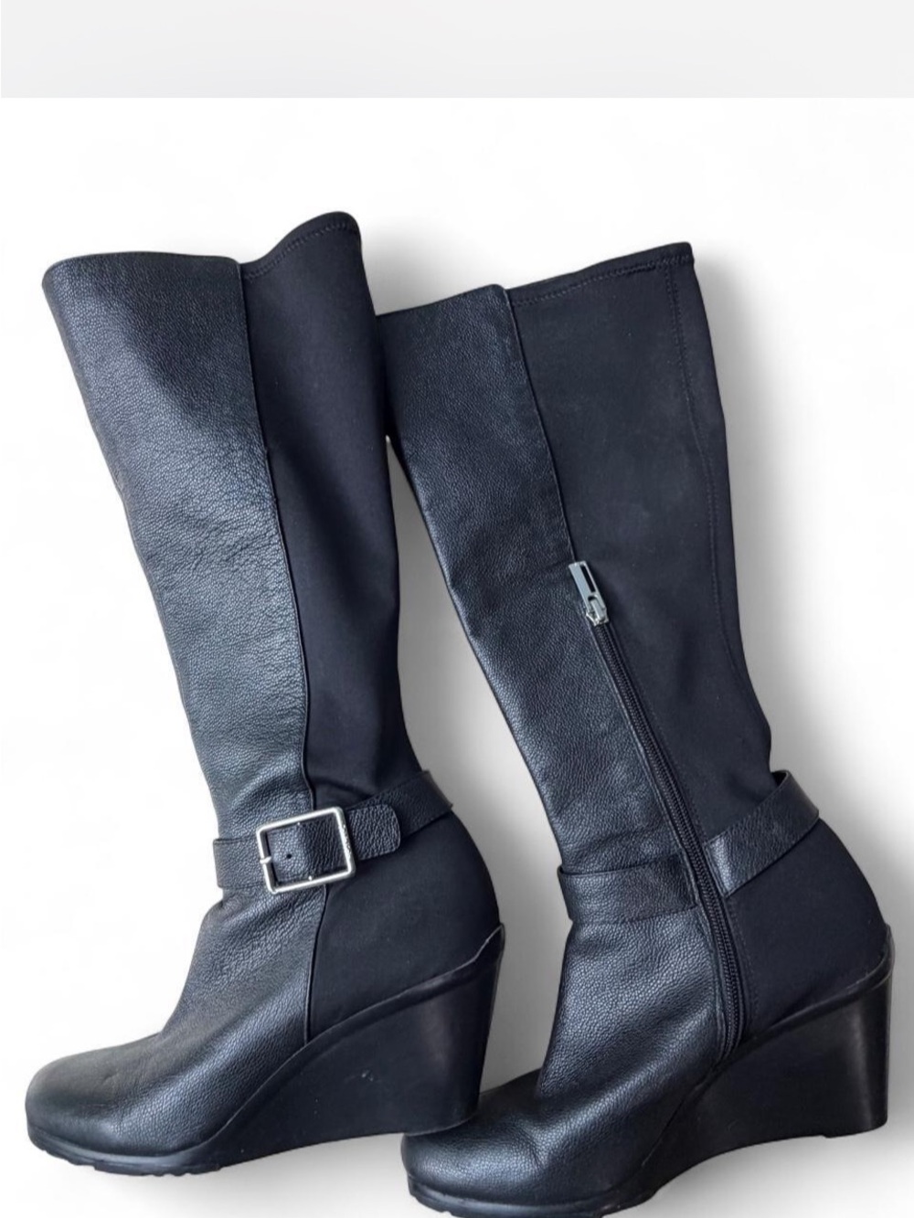 Calvin Klein Women's Black Wedge Knee-High Boots - Classic Riding Style 8.5